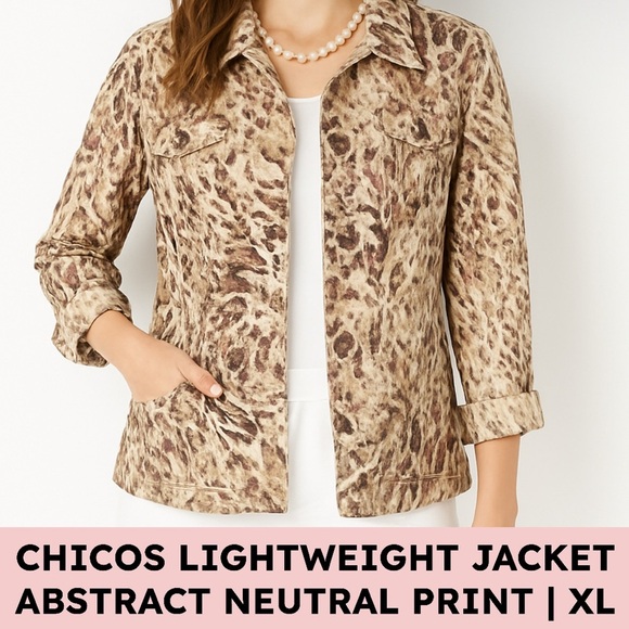 Chico’s Utility Button Jacket Abstract Animal Print Cotton XL Plus Casual - Picture 1 of 8